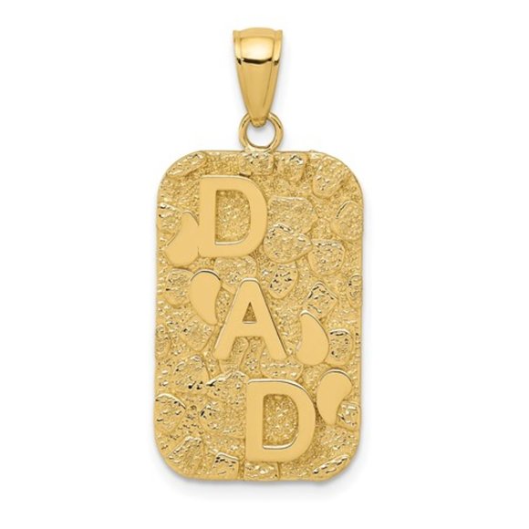 14k Yellow Gold Nugget Dog Tag Dad Pendant